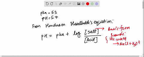 if-an-acid-with-a-pka-of-53-is-in-an-aqueous-solution-of-ph-57-what-percentage-of-the-acid-is-present-in-its-acidic-form-27952