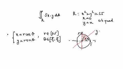 evaluate-the-given-integral-by-changing-to-polar-coordinates-r-5x-y-da-where-r-is-the-region-in-the-first-quadrant-enclosed-by-the-circle-x2-y2-25-and-the-lines-x-0-and-y-x-45305