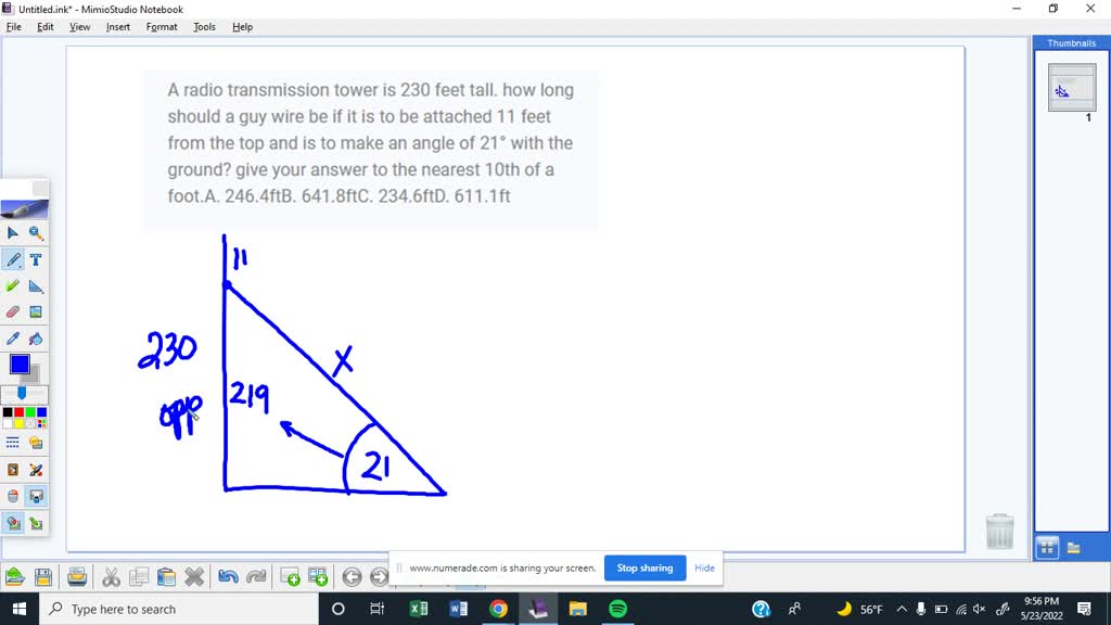 SOLVED: A radio transmission tower is 230 feet tall. How long should a ...