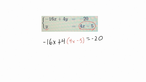 solve-the-following-system-of-equations-with-the-substitution-method-leftbeginarrayll-16-x4-y-20-y-4-x-5-endarrayright-answer-square-square-enter-your-answers-as-integers-or-as-reduced-fractions-in-th