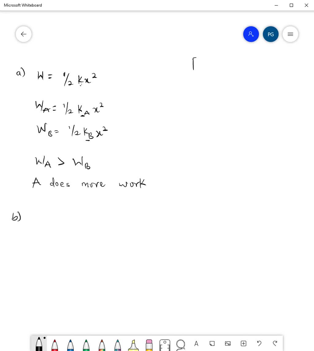 Spring A is stiffer than spring B (kA > kB). The spring force of which spring does more work if