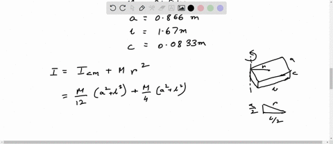 the-uniform-solid-block-in-the-figure-has-mass-249-kg-and-edge-lengths-a-0866mb-167-mandc-00833m-calculate-its-rotational-inertia-about-an-axis-through-one-corner-and-perpendicular-to-the-la-53564