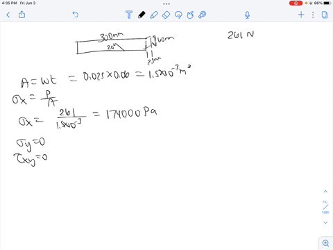 review-the-grains-of-wood-in-the-board-in-figure-1-make-an-angle-of-20-with-the-horizontal-as-shown_-part-a-determine-the-normal-and-shear-stress-that-act-perpendicular-and-parallel-to-the-g-70398
