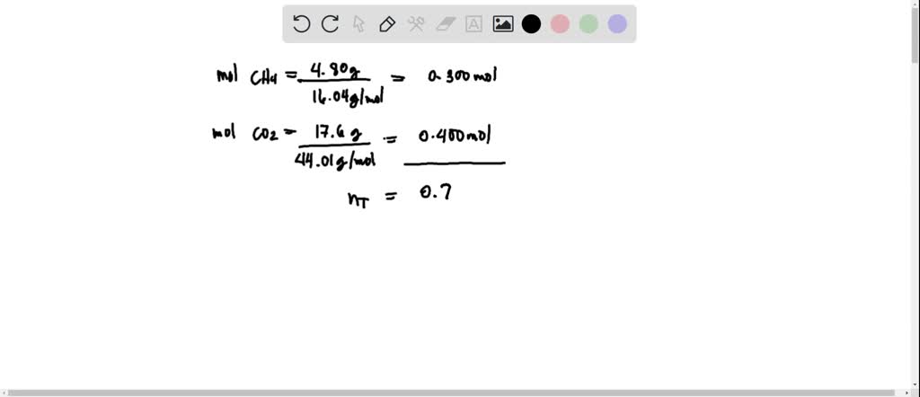 SOLVED: 4.80g of CH4 is mixed with 17.6g of CO2 in a 9.00L flask at a ...