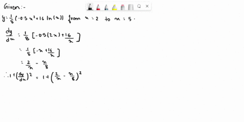 find-the-length-of-the-arc-formed-by-y1805x216lnx-from-x2-to-x5-32164