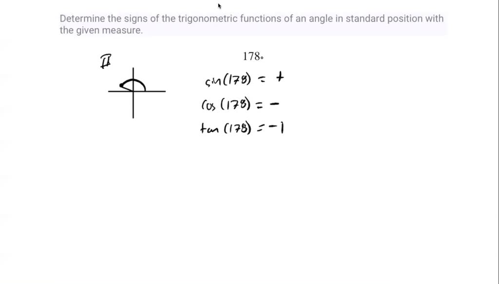SOLVED: Determine the signs of the trigonometric functions of an angle ...