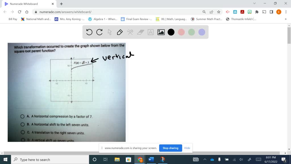 SOLVED: Which transformation occurred to create the graph shown below ...