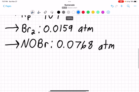 the-reaction-2no-g-br2-g-2nobr-g-has-kp-109-at-25c-ifthe-equilibrium-partial-pressure-of-br2-is-00159-atm-and-the-equilibrium-partial-pressure-of-nobr-is-00768-atm-calculate-the-partial-pres-27386