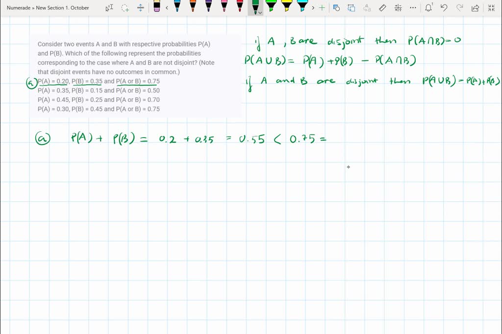 SOLVED: Consider Two Events A And B With Respective Probabilities P(A ...