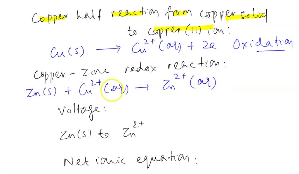 SOLVED: Copper reaction: Draw the copper half reaction going from ...