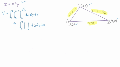 2-find-the-volume-of-the-solid-that-lies-under-the-surface-z-x-y-and-above-the-triangle-in-the-ly-plane-with-vertices-1-0-21-and-40-35317