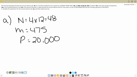 the-formula-that-approximates-the-annual-interest-rate-r-of-a-monthly-installment-loan-is-given-by-r-24307