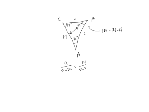 8-9-10-13-14-15-16-equiv-17-18-consider-a-triangle-a-b-c-like-the-one-below-suppose-that-a76circ-c69circ-and-b14-the-figure-is-not-drawn-to-scale-solve-the-triangle-round-your-answers-to-the-nearest-t