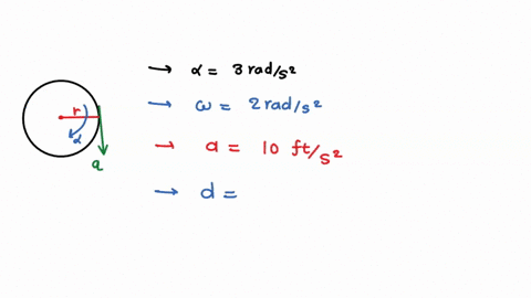 a-pulley-has-a-constant-angular-acceleration-of-3-rads2-when-the-angular-velocity-is-2radsec-that-the-total-acceleration-of-a-point-on-the-rim-of-the-pulley-is-10fts2-compute-the-diameter-of-92784