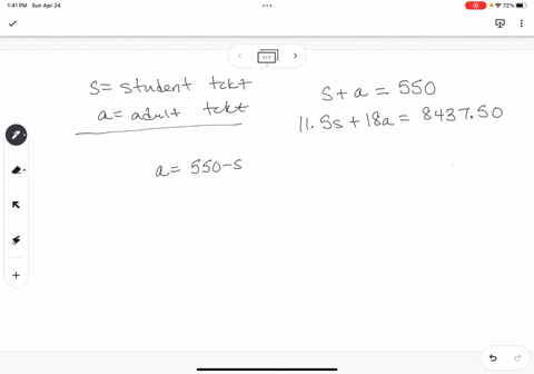 pre-calc-help-i-am-confused-a-concert-manager-counted-550-ticket-receipts-the-day-after-a-concert-the-price-for-a-student-ticket-was-1150-and-the-price-for-an-adult-ticket-was-1800-the-regis-27417