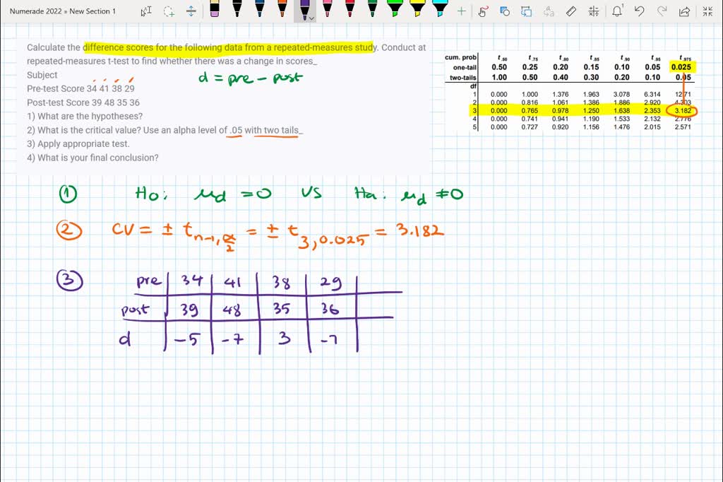 SOLVED: '16. For Each Of The Following Studies Using Difference Scores ...