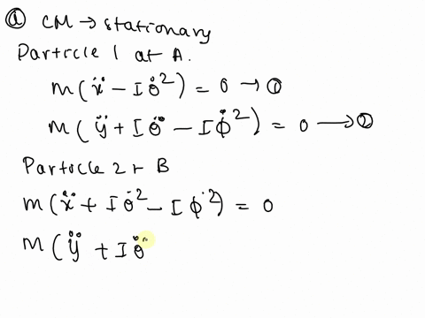 three-particles-are-connected-by-two-rigid-massless-rods-each-of-length-l-which-are-hinged-at-point-b-the-system-can-slide-on-a-smooth-horizontal-plane-the-configuration-is-given-by-the-cart-08591
