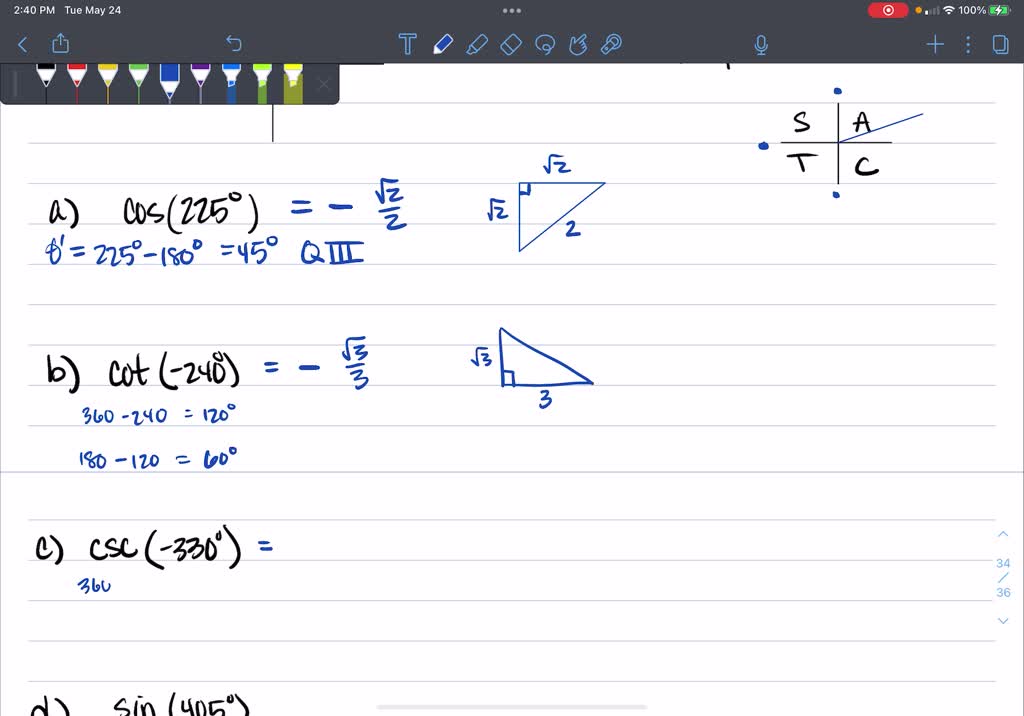 SOLVED 5) For each angle, graph in standard position; find the
