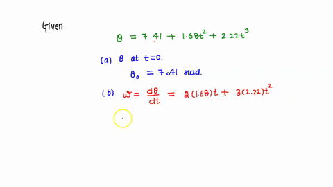 the-angular-position-of-a-point-on-a-rotating-wheel-is-given-by-741-168t2-222t3-where-is-in-radians-and-t-is-in-seconds-at-t-0-what-are-a-the-points-angular-position-and-b-its-angular-veloci-34405