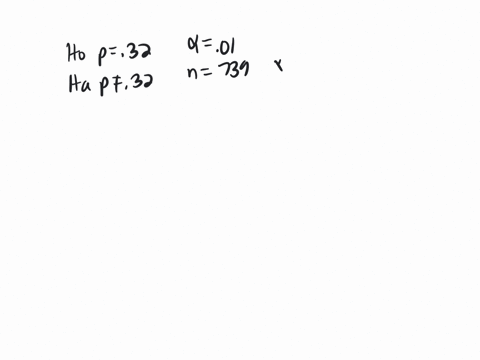 you-wish-to-test-the-following-claim-h-a-at-a-significance-level-of-001-h-o-p-032-h-a-p-032-you-obtain-a-sample-of-size-n-739-in-which-there-are-264-successful-observations-for-this-test-you-should-no