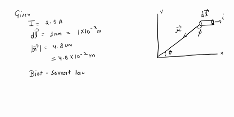 17in-the-figureif-the-current-element-has-a-length-of-10-mmcarries-a-current-of-25-aand-is-a-distance-of-48-cm-from-the-point-p-what-is-the-magnitude-of-the-magnetic-field-at-point-p-300-a0t-38413