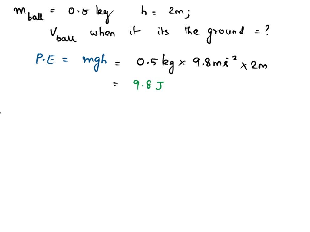 SOLVED A ball of mass 0.5 kg is dropped from a height of 2 m. Assuming