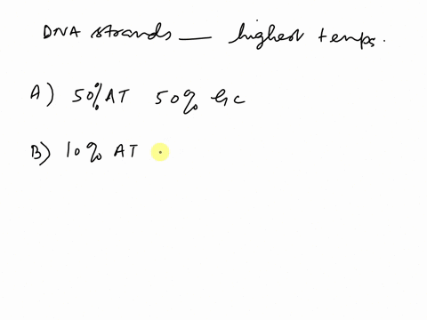 heat-can-disrupt-hydrogen-bonding-between-dna-strands-which-of-the-following-dna-strands-would-denature-come-apart-at-the-highest-temerature-a-50-at-and-50-gc-b-10-at-and-90-gc-c-30-at-and-7-81362