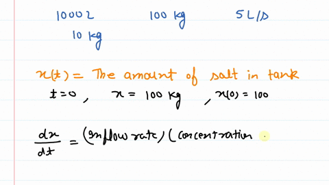 a-tank-contains-1000-l-of-solution-consisting-of-iookg-of-salt-dissolved-in-water_-pure-water-is-pumped-into-the-tank-at-the-rate-of-5-ls-and-the-mixture-which-is-kept-uniform-by-stirring-is-92918