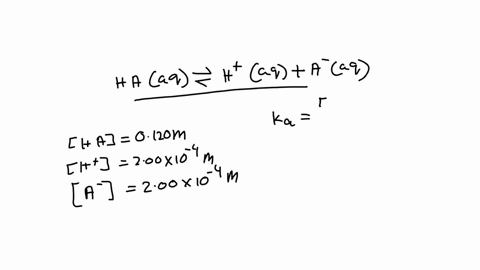 monoprotic-weak-acid-ha-dissociates-in-water-according-to-the-reaction-haaq-htaq-a-aq-the-equilibrium-concentrations-of-the-reactants-and-products-are-ha-0120-m-h-200-x-107-m_-and-a-200-x-10-74588