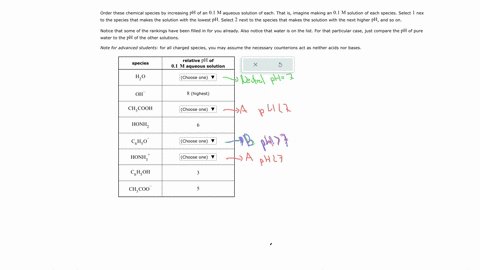 order-these-chemical-species-by-increasing-mathrmph-of-an-01-mathrmm-aqueous-solution-of-each-that-is-imagine-making-an-01-mathrmm-solution-of-each-species-select-1-mathrmnex-to-the-species-that-makes