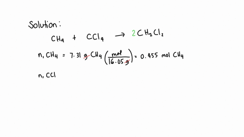 for-the-following-reaction-731-grams-of-methane-ch4-are-allowed-to-react-with-292-grams-of-carbon-tetrachloride-methane-ch4-g-carbon-tetrachloride-g-dichloromethane-ch2cl2-g-what-is-the-formula-for-th
