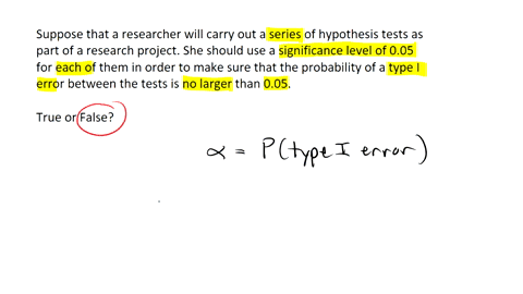 suppose-that-a-researcher-will-carry-out-a-series-of-hypothesis-tests-as-part-of-a-research-project-she-should-use-a-significance-level-of-005-for-each-of-them-in-order-to-make-sure-that-the-72543