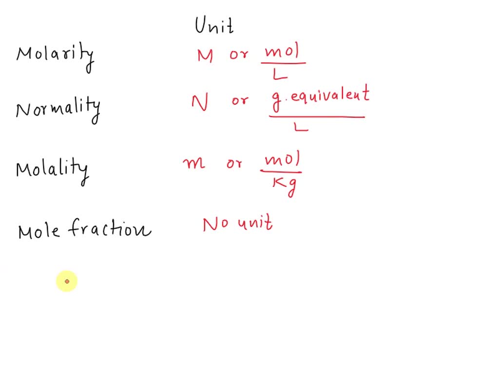 SOLVED: Which Of The Following Has No Units? A. Molarity B. Normality C ...