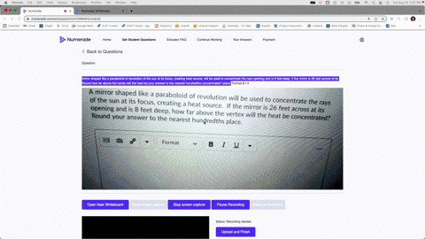 mirror-shaped-like-a-paraboloid-of-revolution-of-the-sun-at-its-focus-creating-heat-source-will-be-used-to-concentrate-the-rays-opening-and-is-8-feet-deep-if-the-mirror-is-26-feet-across-at-58234