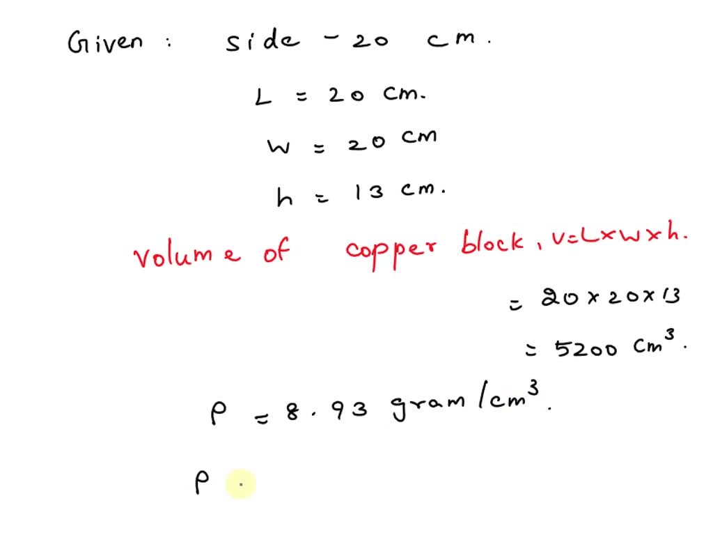 SOLVED 41. The mass ofa block of copper that has a square base with