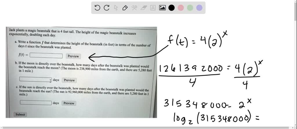 SOLVED: Jack plants magic beanstalk that is feet tall. The height of ...