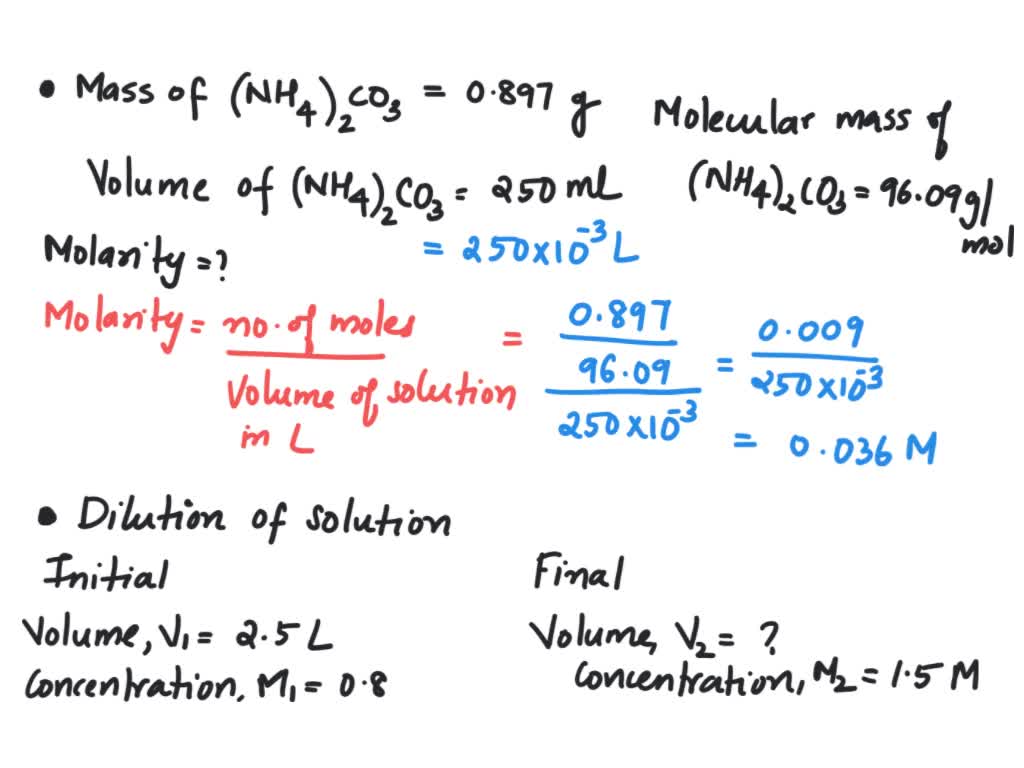 SOLVED: 33. Determine the molarity of a 250 ml solution that contains 0 ...