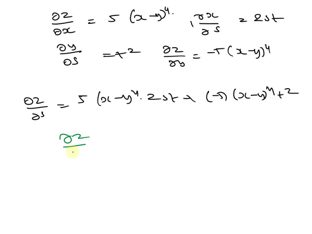 Solved Use The Chain Rule To Find âˆ‚zâˆ‚s And âˆ‚zâˆ‚t Z X Y5 X S2t Y St2 7373