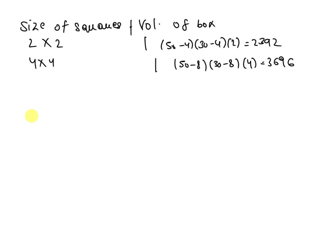 SOLVED An opentop box is to be formed by cutting out squares from the corners of a 50