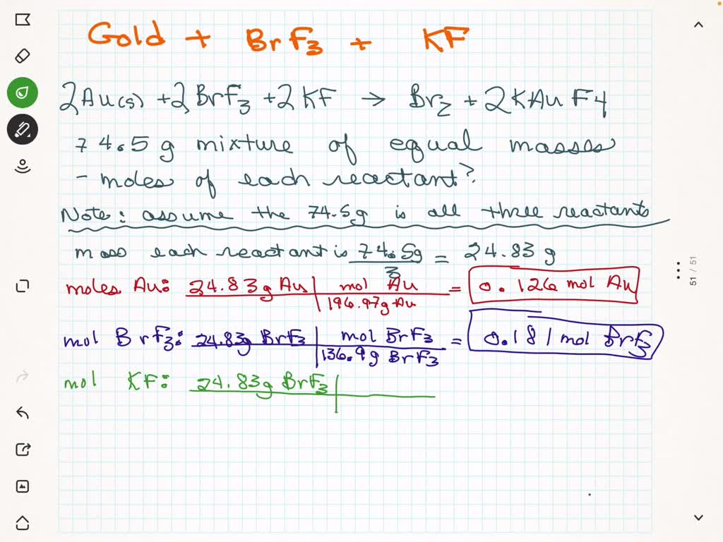 SOLVED Treatment of gold metal with BrF3 and KF produces Br2 and KAuF4