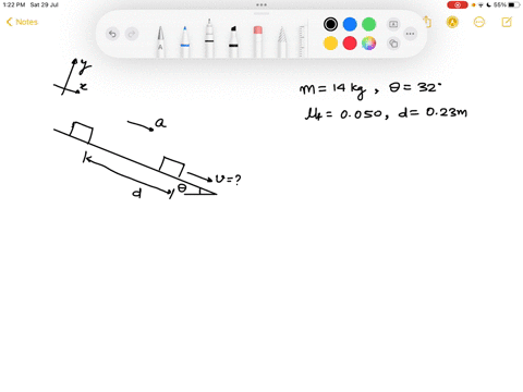 the-mass-of-14kg-is-placed-on-an-inclined-plane-that-is-not-frictionless-the-plane-is-inclined-at-320-to-the-horizontal-the-coefficient-of-kinetic-friction-between-the-block-and-the-surface-60364