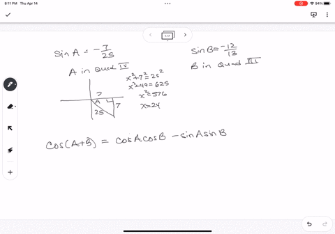 you-are-given-that-sina-725-with-a-in-quadrant-4-and-sinb-1213-with-b-in-quadrant-3-find-cosab-give-your-answer-as-a-fraction-81554
