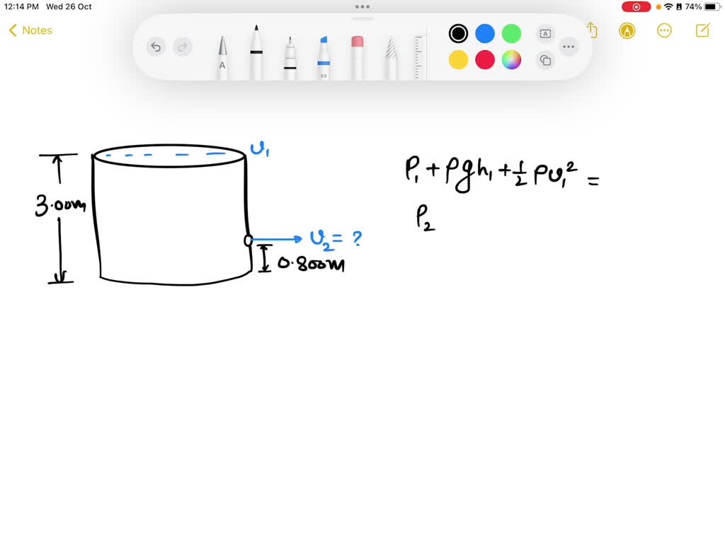 SOLVED A large water tank is 3.00 m high and filled to the brim, the top of the tank open to