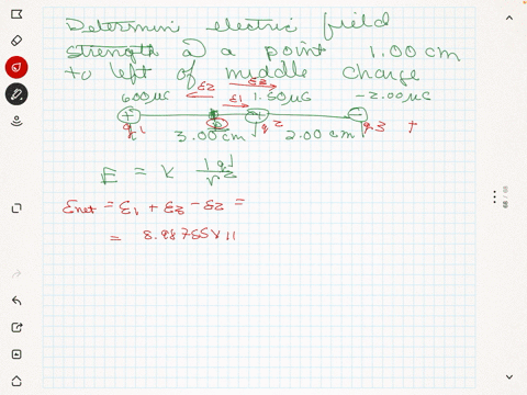 a-determine-the-electric-field-strength-at-a-point-100cm-to-the-left-of-the-middle-charge-shown-in-the-figure-below-enter-the-magnitude-of-the-electric-field-only-b-if-a-charge-of-208-microcoulomb-is