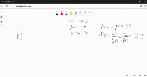 a-sample-of-size-115-will-be-drawn-from-a-population-with-mean-48-and-standard-deviation-12-find-the-probability-that-x-will-be-less-than-45-round-the-final-answer-to-at-least-four-decimal-p-26668