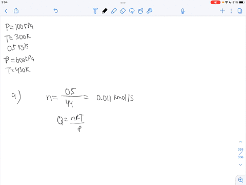 carbon-dioxide-enters-an-adiabatic-compressor-at-100-kpa-and-300-k-at-a-rate-of-05-kgs-and-leaves-at-600-kpa-and-450-k-neglecting-kinetic-energy-changes-determine-a-the-volume-flow-rate-of-t-87306