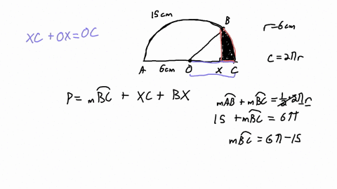 in-the-diagram-abc-is-semicircle-with-diameter-ac-centre-and-radius-6cm-the-length-of-the-arc-ab-is-15-cm-the-point-x-lies-on-ac-and-bx-is-perpendicular-to-ax-_-find-the-perimeter-of-the-sha-17007