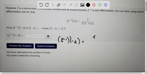 suppose-f-is-a-one-to-one-differentiable-function-and-its-inverse-function-f-1-is-also-differentiable-one-can-show-using-implicit-differentiation-that-f-1x1ff-1x-find-f-1-4-if-f-1-4-and-f-127