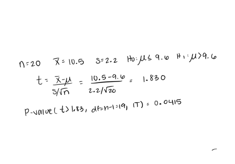 in-order-to-conduct-a-hypothesis-test-for-the-population-mean-a-random-sample-of-20-observations-is-drawn-from-a-normally-distributed-population-the-resulting-sample-mean-and-sample-standard-18961