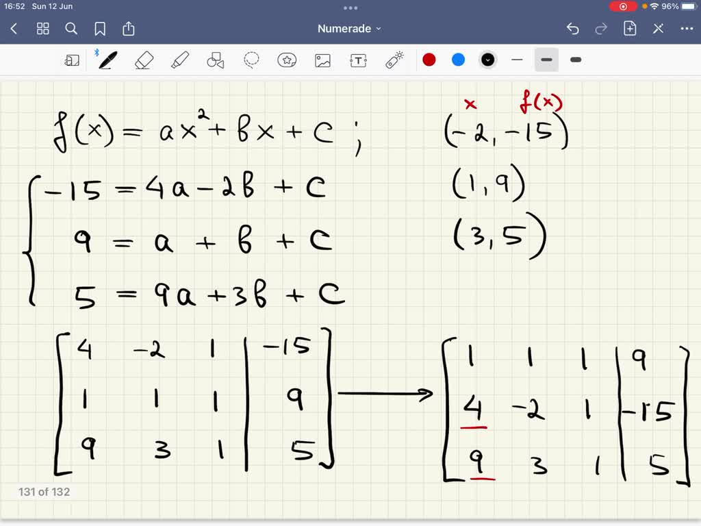 Solved Find The Quadratic Function Y Ax2 Bx C Whose Graph Passes Through The Given Points Whose Graph Passes Through The Given Points 1 13 3 5 2 25 Y